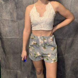 Floral lace two piece romper shorts set